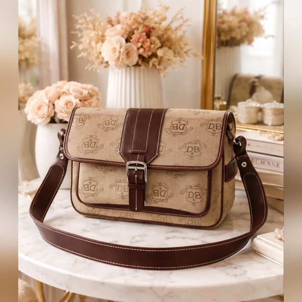 Dooney & Bourke Vintage Donegal Collection Tan and Brown Shoulder Satchel Bag